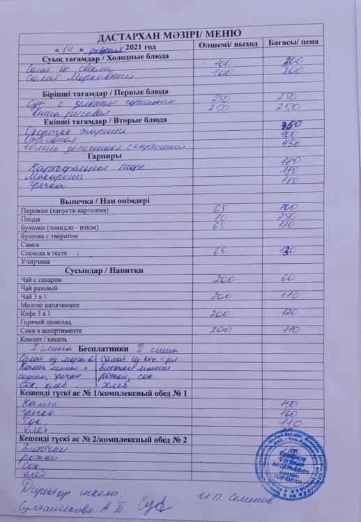 Ас мәзірі 14.02.2022.  Меню