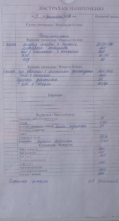 Дастархан мәзірі \ Меню 05.09.23