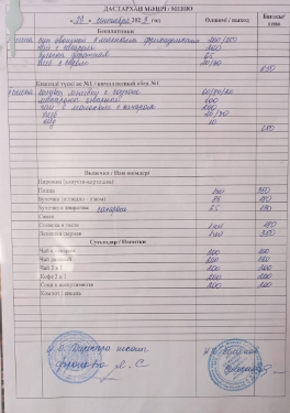 Дастархан мәзірі / Меню 26.09.2023
