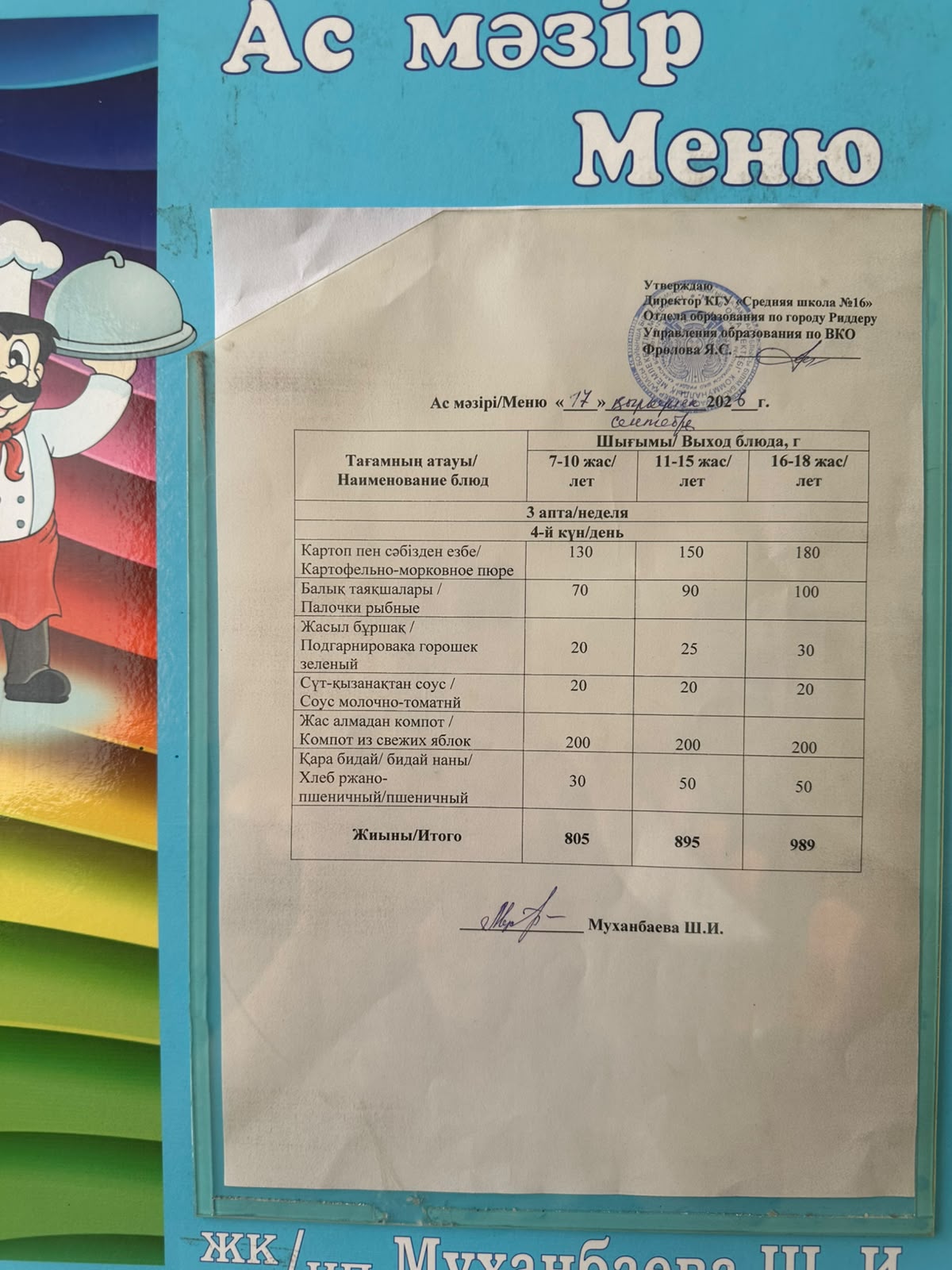Дастархан мәзірі \ Меню 17.09.2026